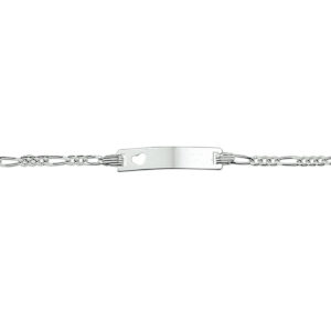 graveerarmband hart figaro plaat 4,2 mm 9 - 11 cm zilver gerhodineerd