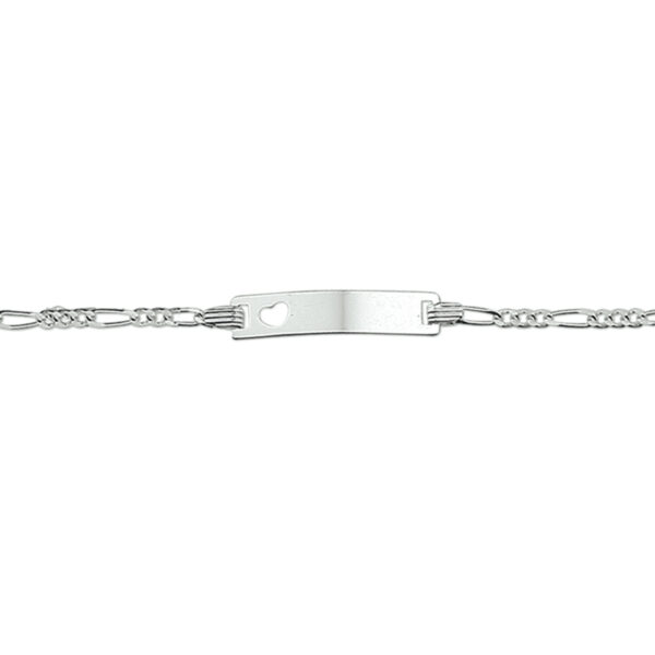graveerarmband hart figaro plaat 4,2 mm 9 - 11 cm zilver gerhodineerd