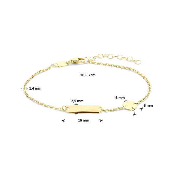 graveerarmband klaver plaat 3,5 mm 16 + 3 cm 14K geelgoud - Afbeelding 3