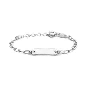 graveerarmband paperclip platte buis plaat 5,0 mm 11 + 2 cm zilver gerhodineerd