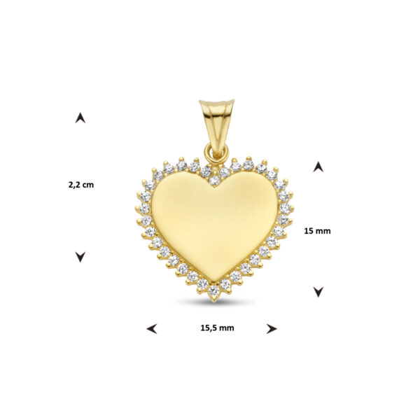 graveerhanger hart zirkonia 14K geelgoud - Afbeelding 4