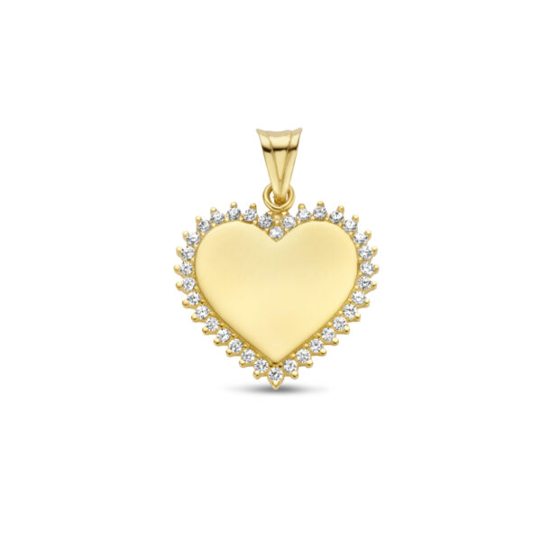 graveerhanger hart zirkonia 14K geelgoud