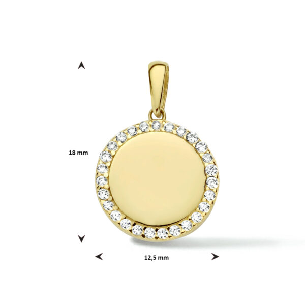 graveerhanger rond zirkonia 14K geelgoud - Afbeelding 2