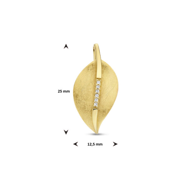hanger blad gescratcht diamant 0.03ct h si 14K geelgoud - Afbeelding 4