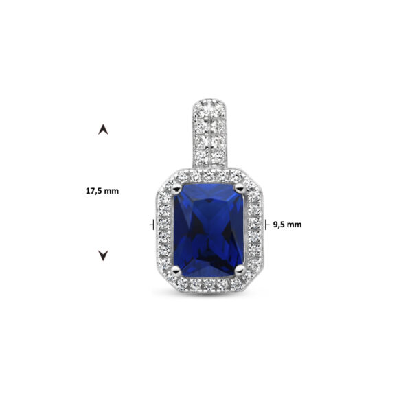 hanger blauw en wit zirkonia halo zilver gerhodineerd - Afbeelding 4