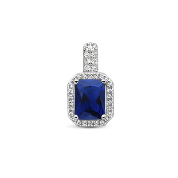 hanger blauw en wit zirkonia halo zilver gerhodineerd
