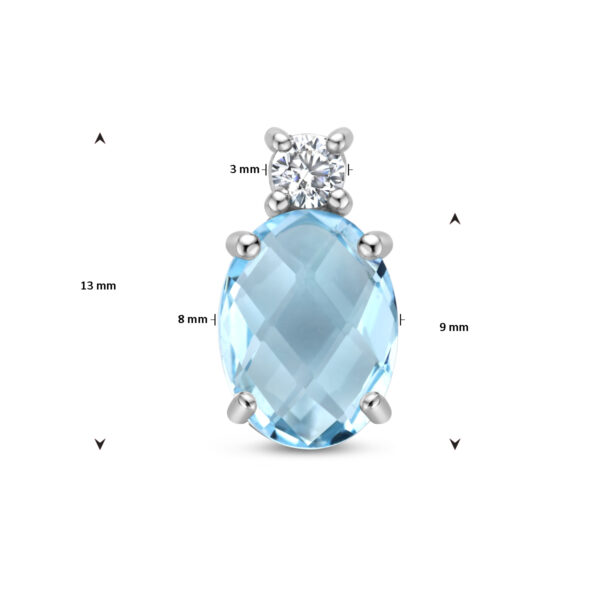 hanger blauw topaas en zirkonia 13 mm zilver gerhodineerd - Afbeelding 4