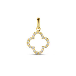 hanger bloem diamant 0.07ct h si 17 mm 14K geelgoud