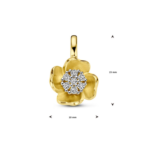 hanger bloem en diamant 0.11ct h si 14K bicolor goud geel/wit - Afbeelding 4