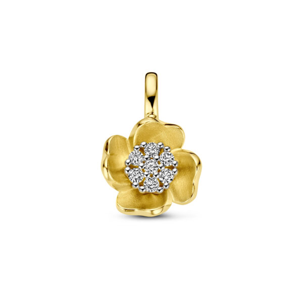 hanger bloem en diamant 0.11ct h si 14K bicolor goud geel/wit