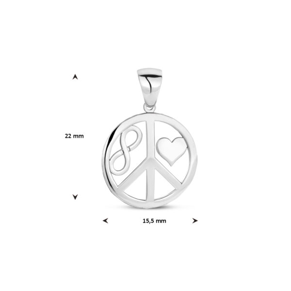 hanger cirkel hart, peace en infinity zilver gerhodineerd - Afbeelding 4