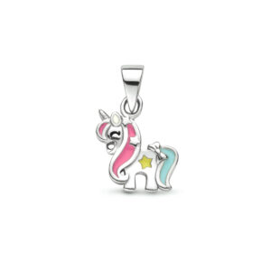 hanger emaille eenhoorn zilver gerhodineerd