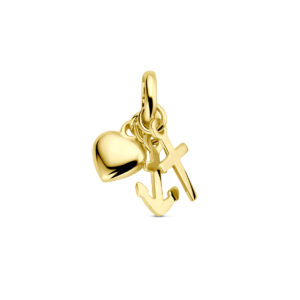hanger geloof, hoop en liefde 1,5 cm. 14K geelgoud