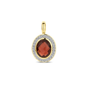 hanger granaat en diamant 0.18ct h si 21 mm 14K geelgoud
