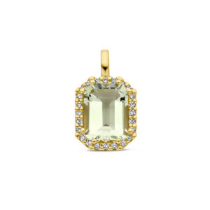 hanger groen amethist en diamant 0.10ct h si halo 18K geelgoud