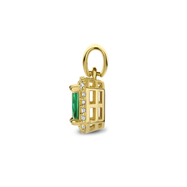hanger groen en wit zirkonia halo 14K geelgoud - Afbeelding 3