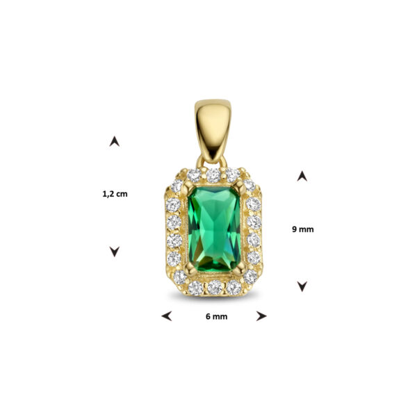 hanger groen en wit zirkonia halo 14K geelgoud - Afbeelding 4
