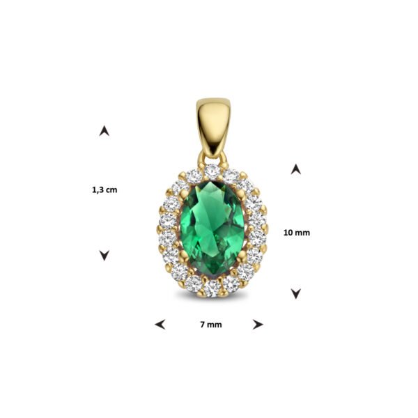 hanger groen en wit zirkonia halo 14K geelgoud - Afbeelding 4