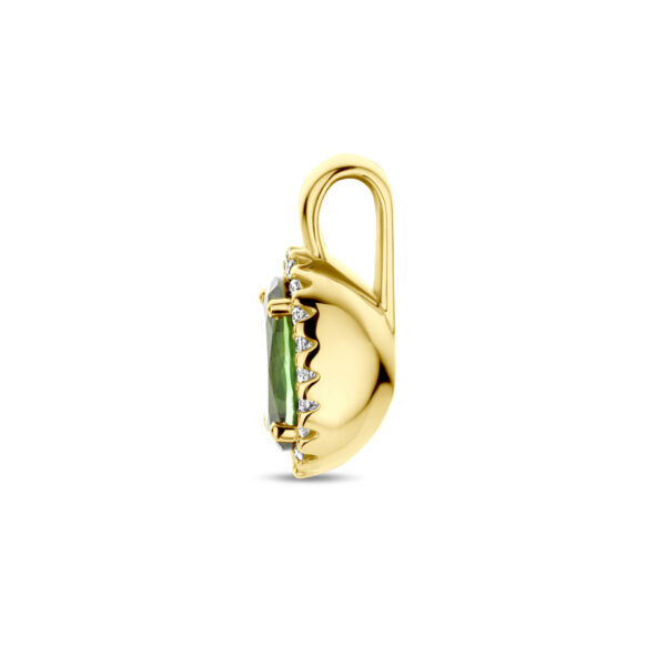 hanger groen toermalijn en diamant 0.08ct h si halo 14K geelgoud - Afbeelding 3