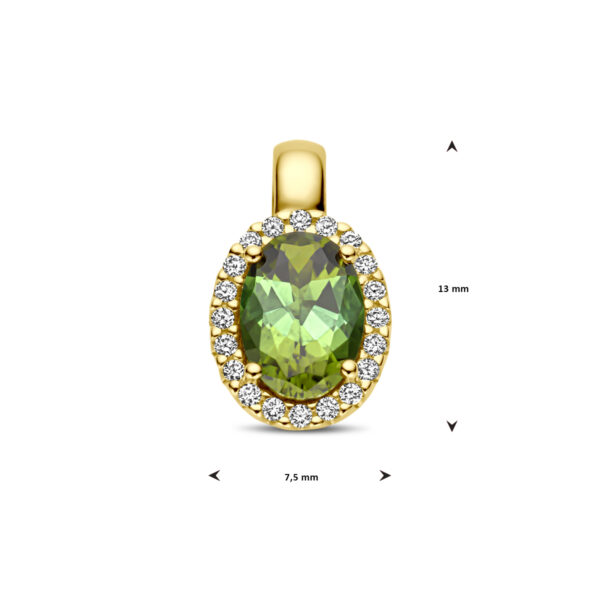 hanger groen toermalijn en diamant 0.08ct h si halo 14K geelgoud - Afbeelding 4