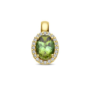 hanger groen toermalijn en diamant 0.08ct h si halo 14K geelgoud