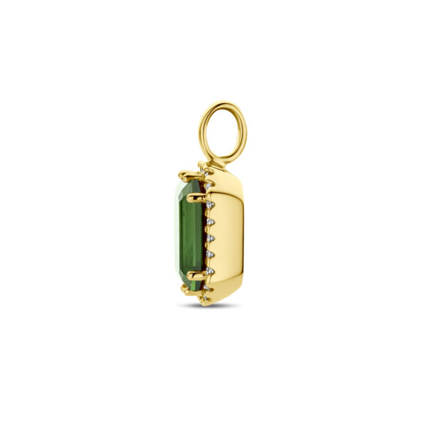 hanger groen toermalijn en diamant 0.10ct h si halo 14K geelgoud - Afbeelding 3