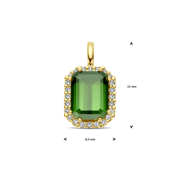 hanger groen toermalijn en diamant 0.10ct h si halo 14K geelgoud - Afbeelding 4