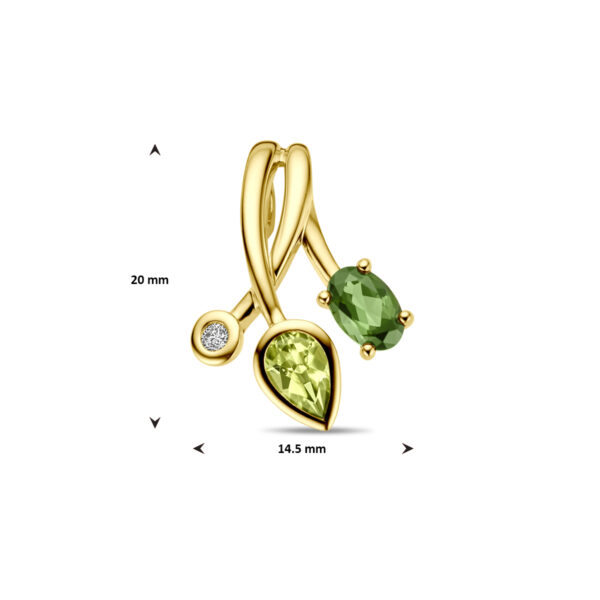 hanger groen toermalijn, peridot en diamant 0.03ct h si 14K geelgoud - Afbeelding 4