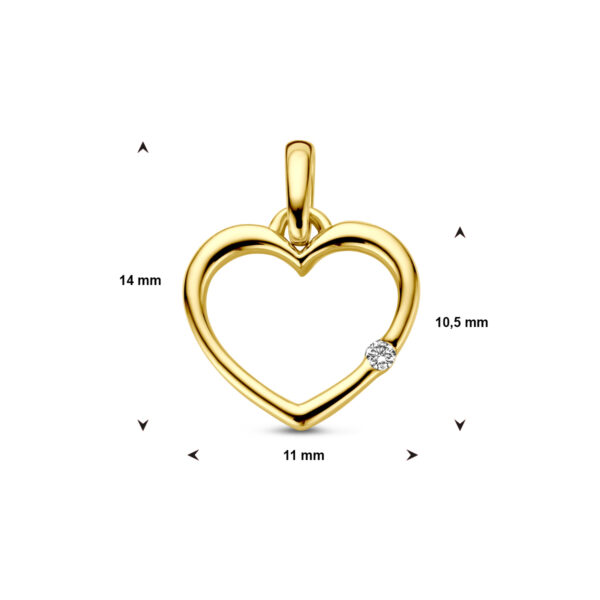 hanger hart en diamant 0.01ct h p1 14K geelgoud - Afbeelding 4