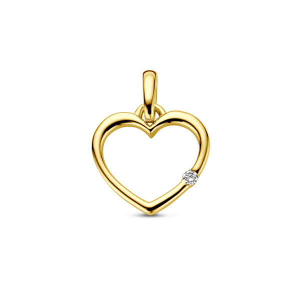 hanger hart en diamant 0.01ct h p1 14K geelgoud