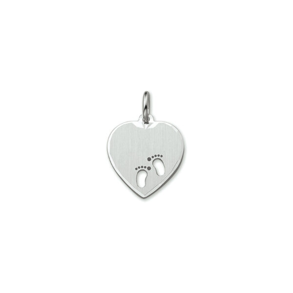 hanger hart en voetjes poli/mat zilver gerhodineerd
