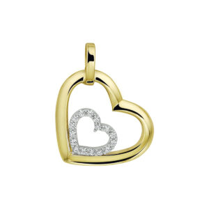 hanger hart zirkonia 14K bicolor goud geel/wit