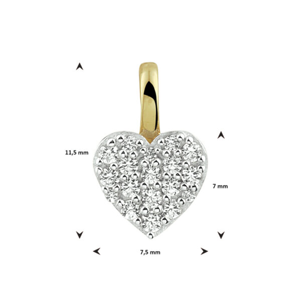 hanger hart zirkonia bicolor gestift 14K geelgoud - Afbeelding 3