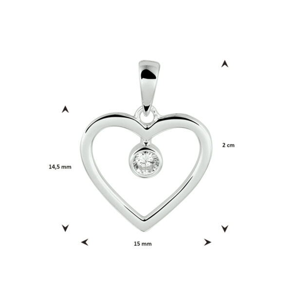 hanger hart zirkonia zilver gerhodineerd - Afbeelding 3