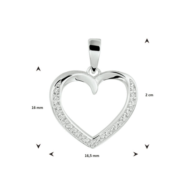 hanger hart zirkonia zilver gerhodineerd - Afbeelding 3