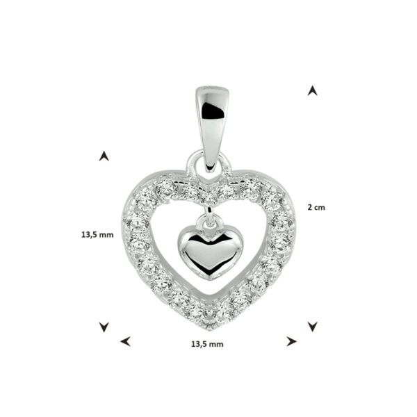 hanger hart zirkonia zilver gerhodineerd - Afbeelding 3