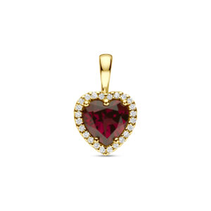 hanger hartje roze rhodoliet en diamant 0.06ct h si 13 mm 14K geelgoud