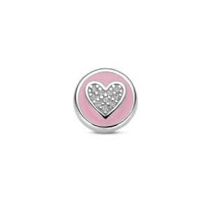 hanger hartje zirkonia en roze emaille zilver gerhodineerd