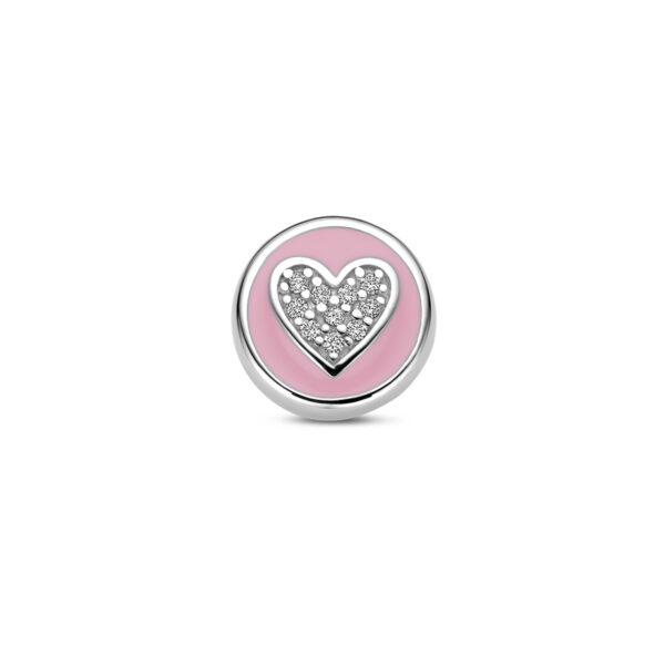 hanger hartje zirkonia en roze emaille zilver gerhodineerd