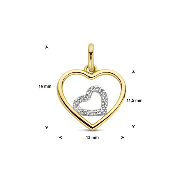 hanger hartjes zirkonia 14K bicolor goud geel/wit - Afbeelding 4
