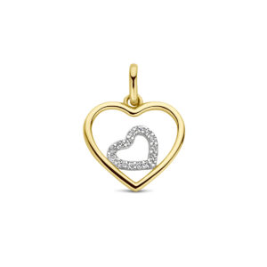 hanger hartjes zirkonia 14K bicolor goud geel/wit