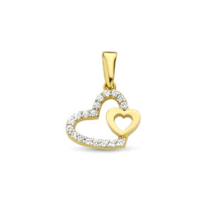 hanger hartjes zirkonia 14K geelgoud