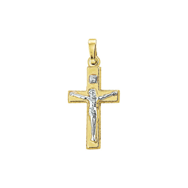 hanger kruis en corpus bicolor gestift 14K geelgoud
