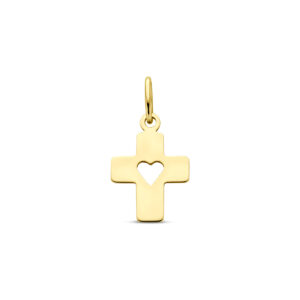 hanger kruis en hartje 18 mm 14K geelgoud
