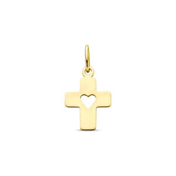 hanger kruis en hartje 18 mm 14K geelgoud