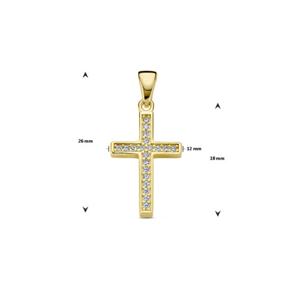 hanger kruis zirkonia 14K geelgoud - Afbeelding 4