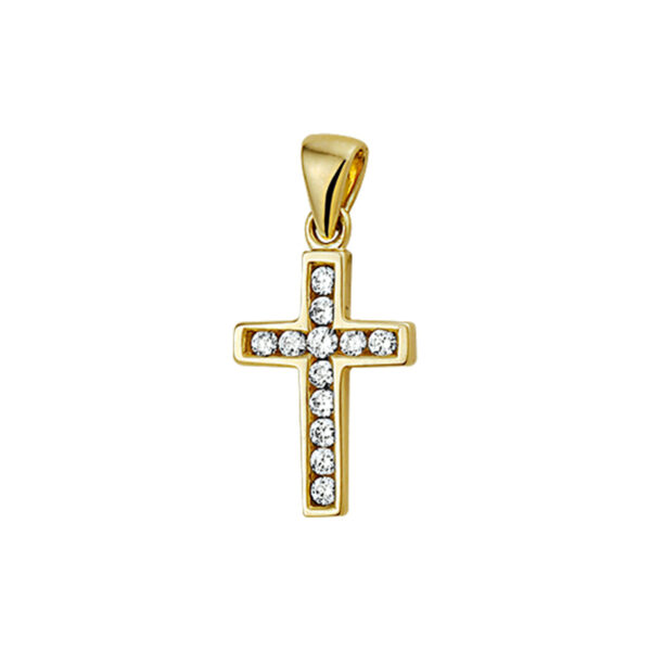 hanger kruis zirkonia 14K geelgoud