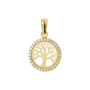 hanger levensboom zirkonia 14K geelgoud