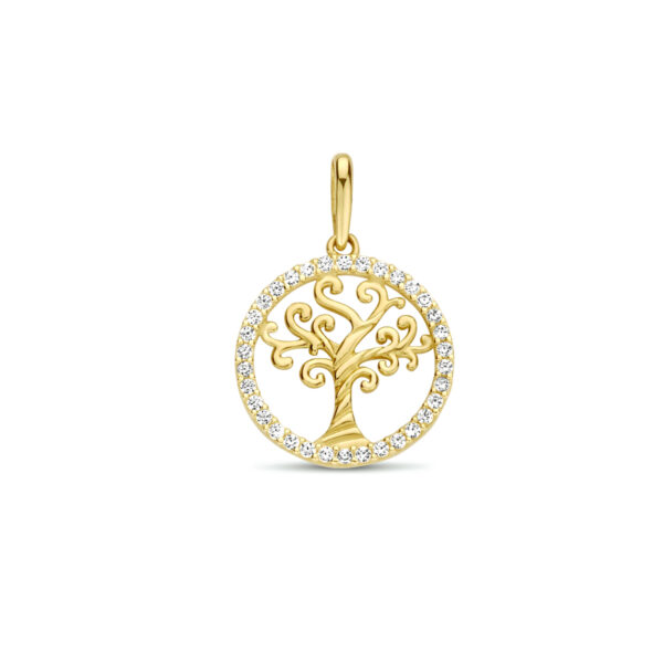 hanger levensboom zirkonia 14K geelgoud