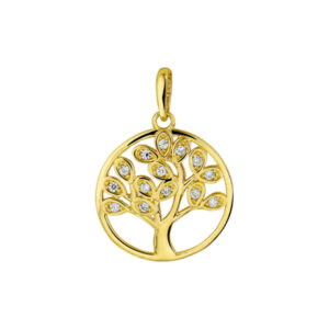 hanger levensboom zirkonia 14K geelgoud